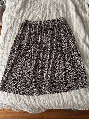 H&M Leopard Print Pleated Midi Skirt - Black on Cream, Size XL